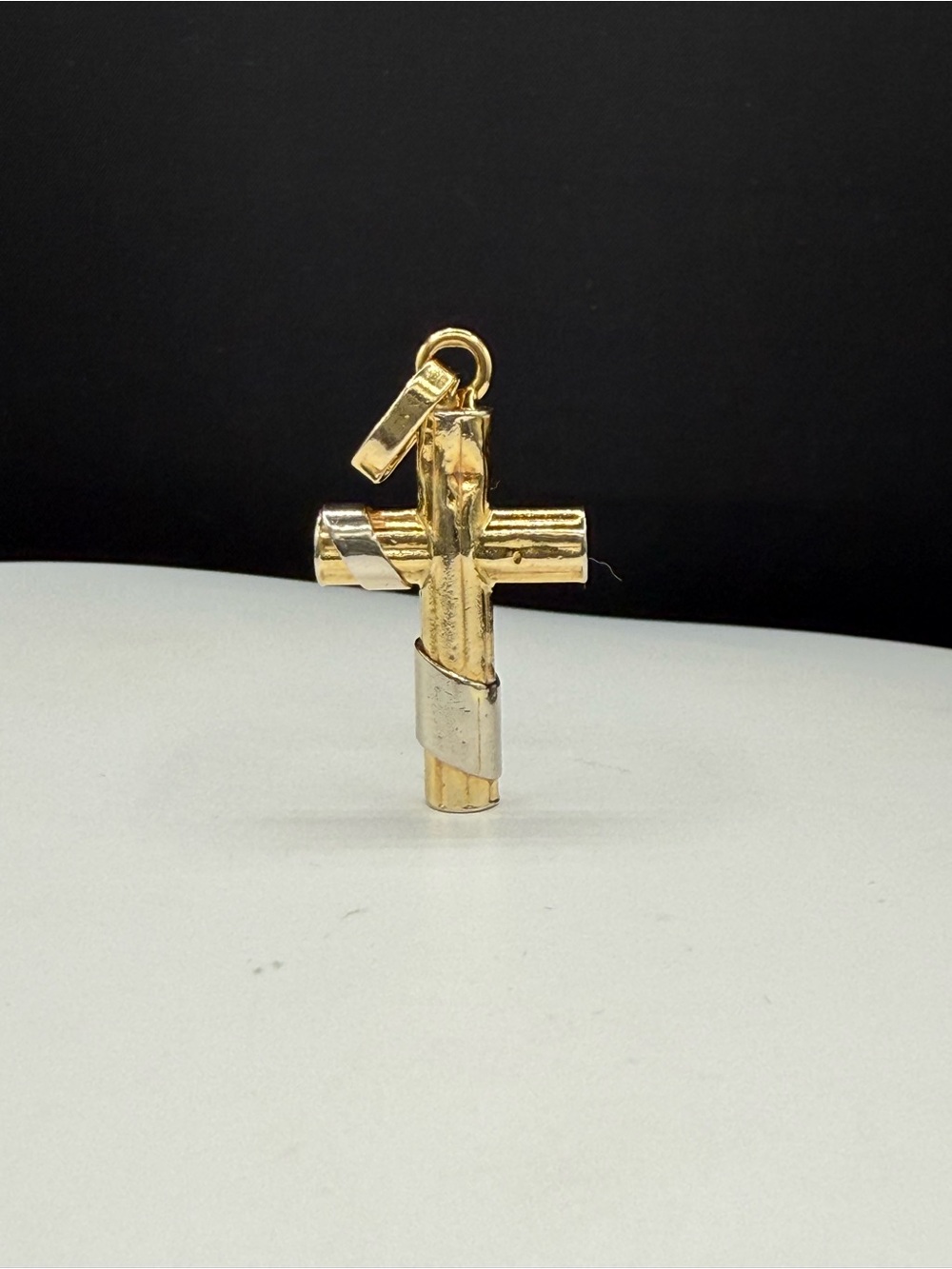 Vintage 14K Yellow & White Gold Italian Cross Pendant